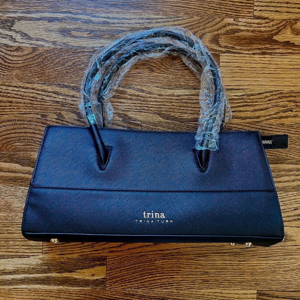 Trina Turk Black Saffiano Structured East West Bag NWOT OS